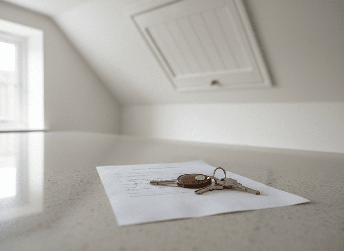Keys on table in an empty home House keys placed on a table in an empty property during the buying process
