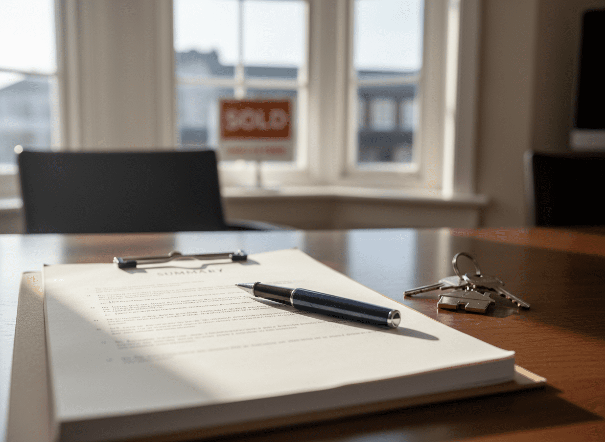 RICS survey report open on a solicitor's desk during the conveyancing process