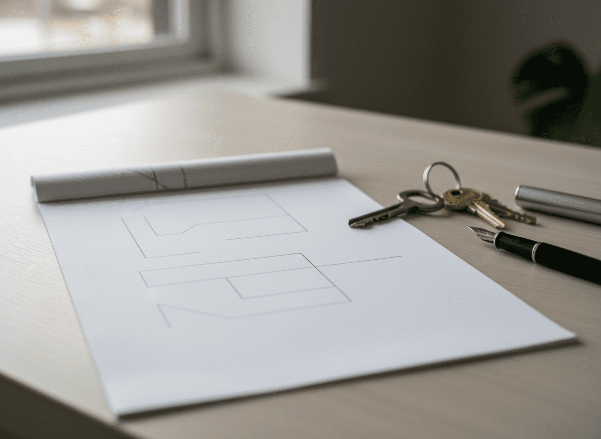 Property survey report documents laid next to a set of house keys